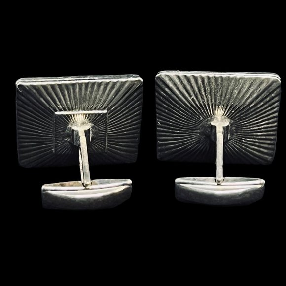 Silver Tone & Intaglio Cut Hematite Ancient Warriors Cufflinks And Tie Bar (5024 - Picture 3 of 6